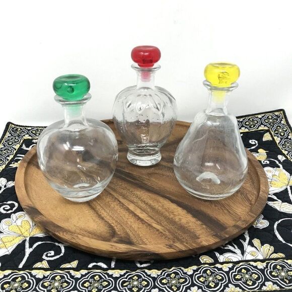 Strawberry Apple Pear Fruit Shape Glass Bottles Decanters with Stoppers Set of 3 - Picture 1 of 9